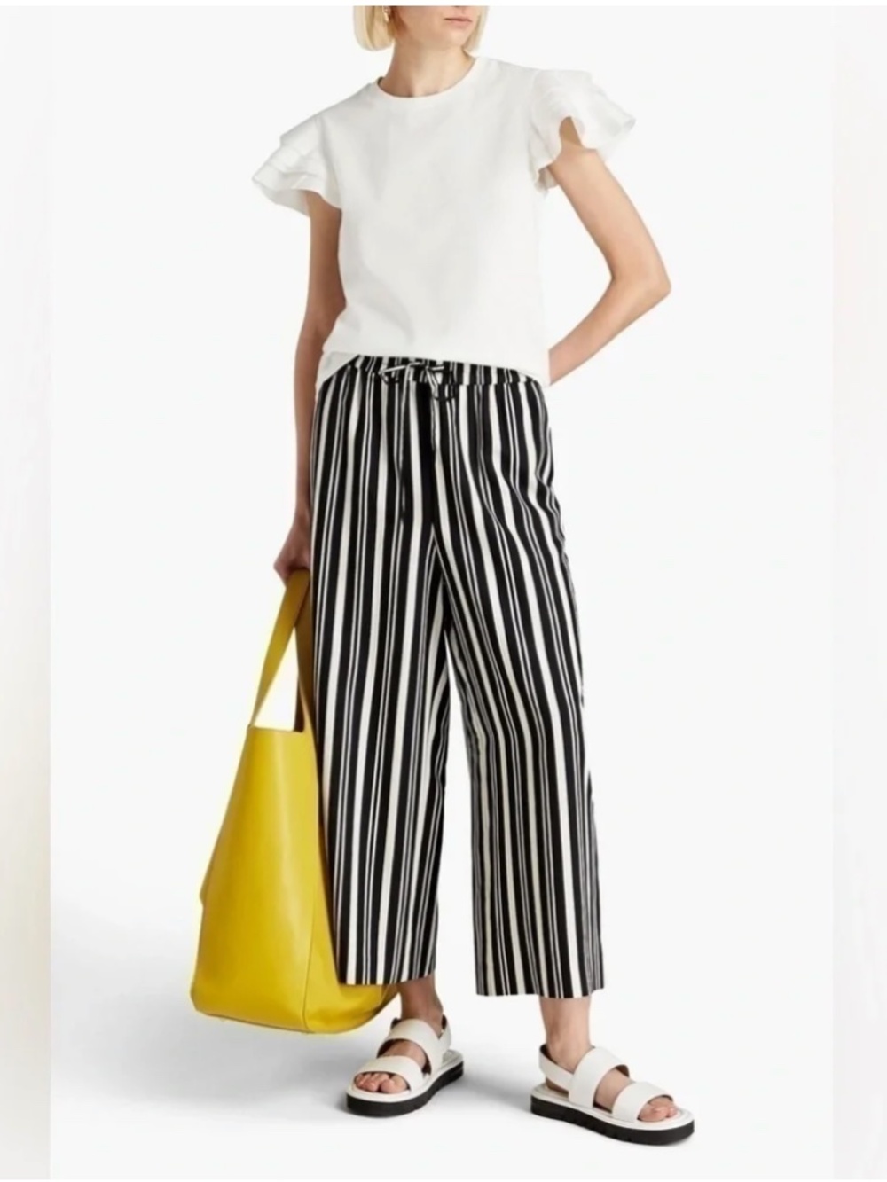 NWT Jason Wu Striped Twill Wide-Leg Pants in Black and White Stripe Size Medium